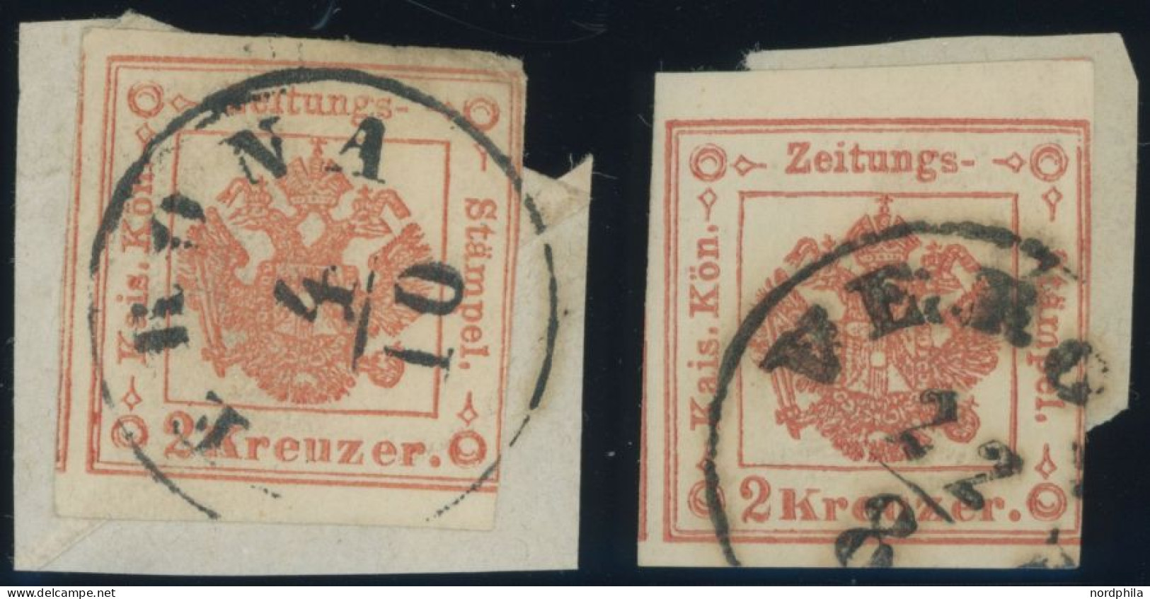 ZEITUNGSSTEMPELMARKEN 2 BrfStk, 1859, 2 Kr. Rot, 2x, Je Einseitig Berührt Sonst Pracht, Mi. 140.- - Journaux