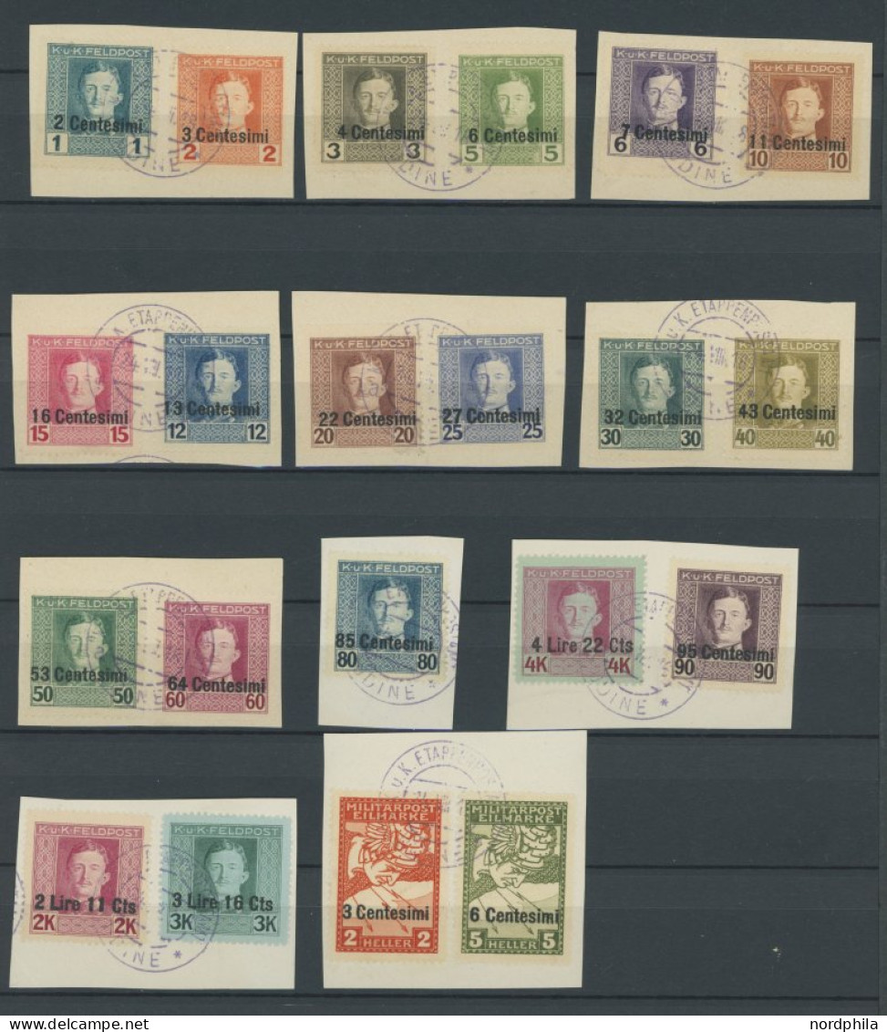 FELDPOST ITALIEN BrfStk , 1918, 3 Prachtsätze: Mi.Nr. 1-19, 24/5, P1 -7 Auf Briefstücken - Other & Unclassified
