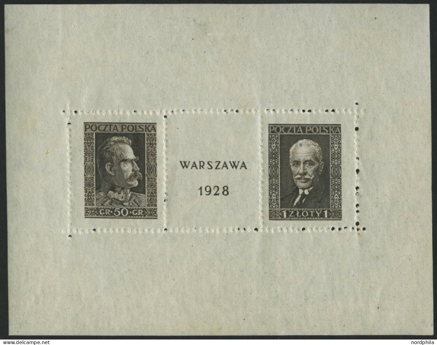 POLEN Bl. 1 , 1928, Block Warschau, Falzreste Im Rand, Herzstück Postfrisch, Pracht - Autres & Non Classés