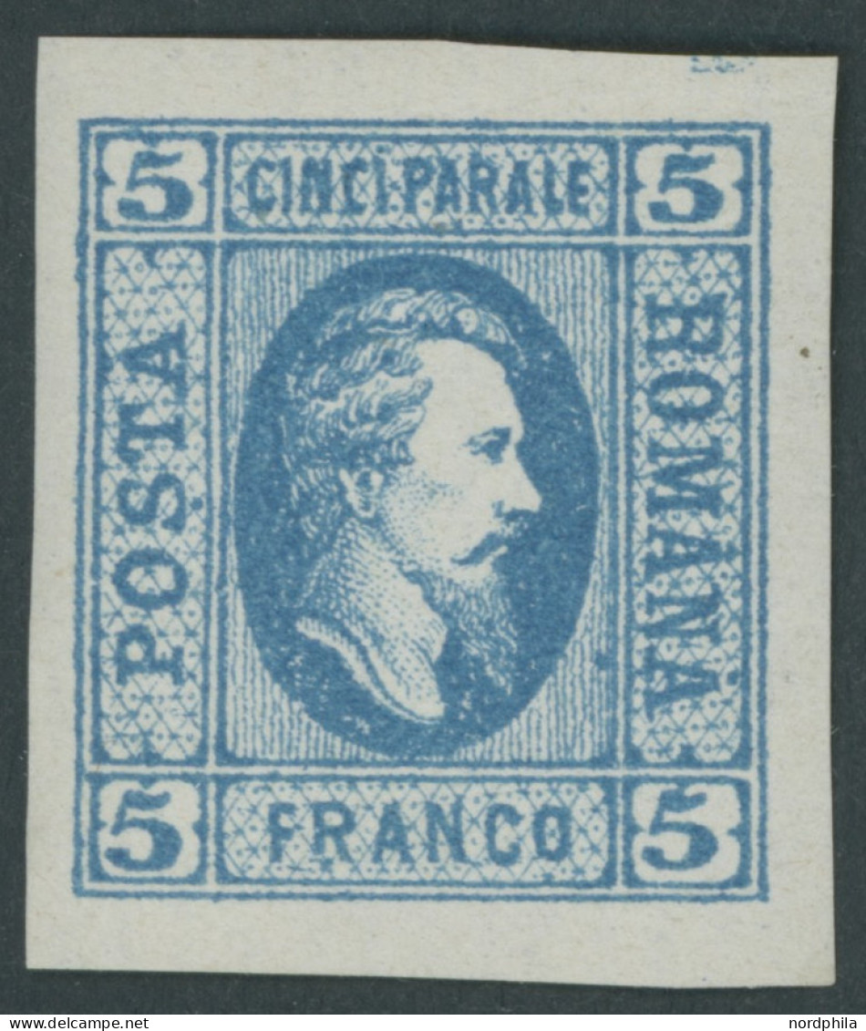 RUMÄNIEN 12y , 1865, 5 Par. Blau, Senkrecht Gestreiftes Papier, Falzrest, Pracht, Mi. 120.- - Autres & Non Classés