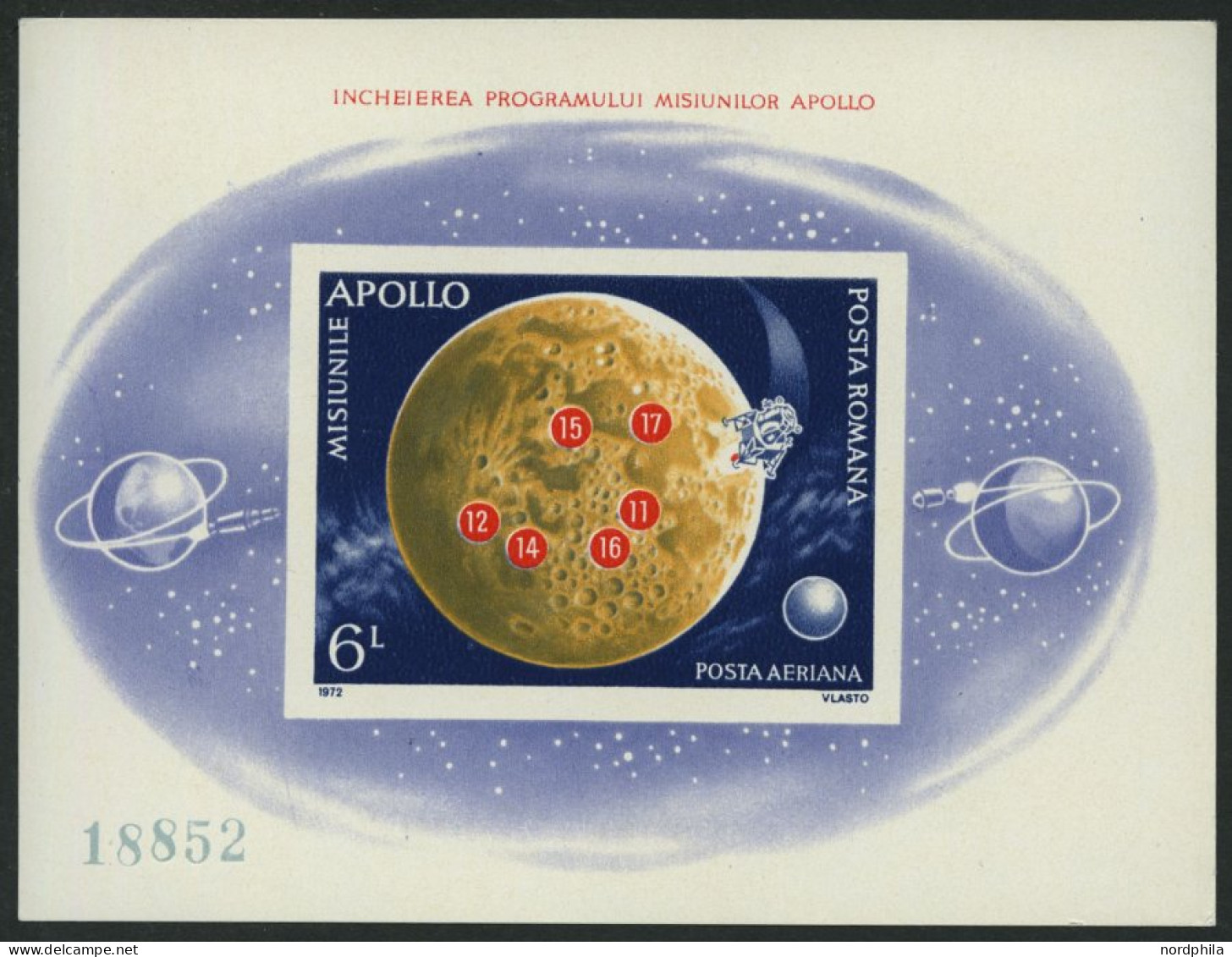 RUMÄNIEN Bl. 103 , 1972, Block Apolloprogramm, Pracht, Mi. 110.- - Blokken & Velletjes