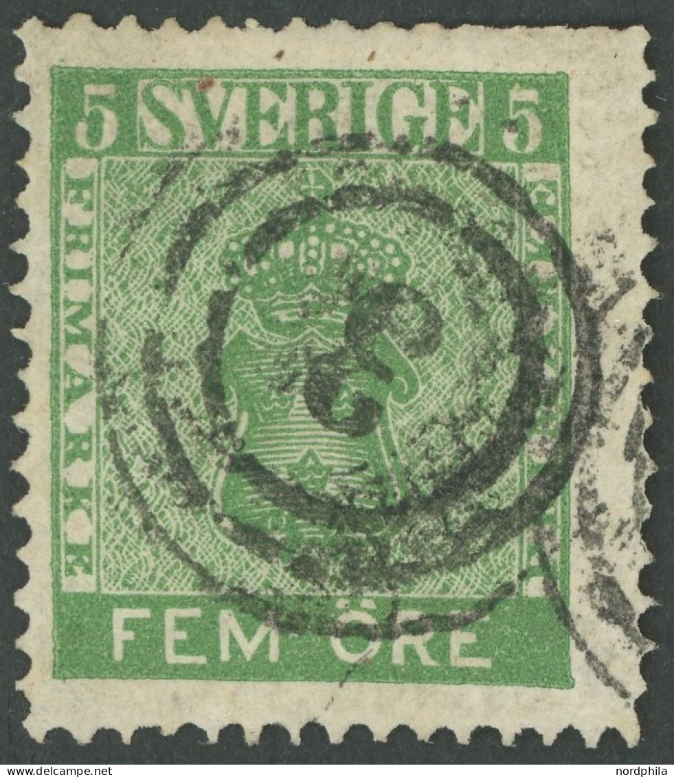 SCHWEDEN 7c O, 1867, 5 Ö. Dunkelgrün (Facit 7a2), Mit Zentrischem Dänischen Nummernstempel 3 (LÜBECK), Einige Kurze Zähn - Andere & Zonder Classificatie