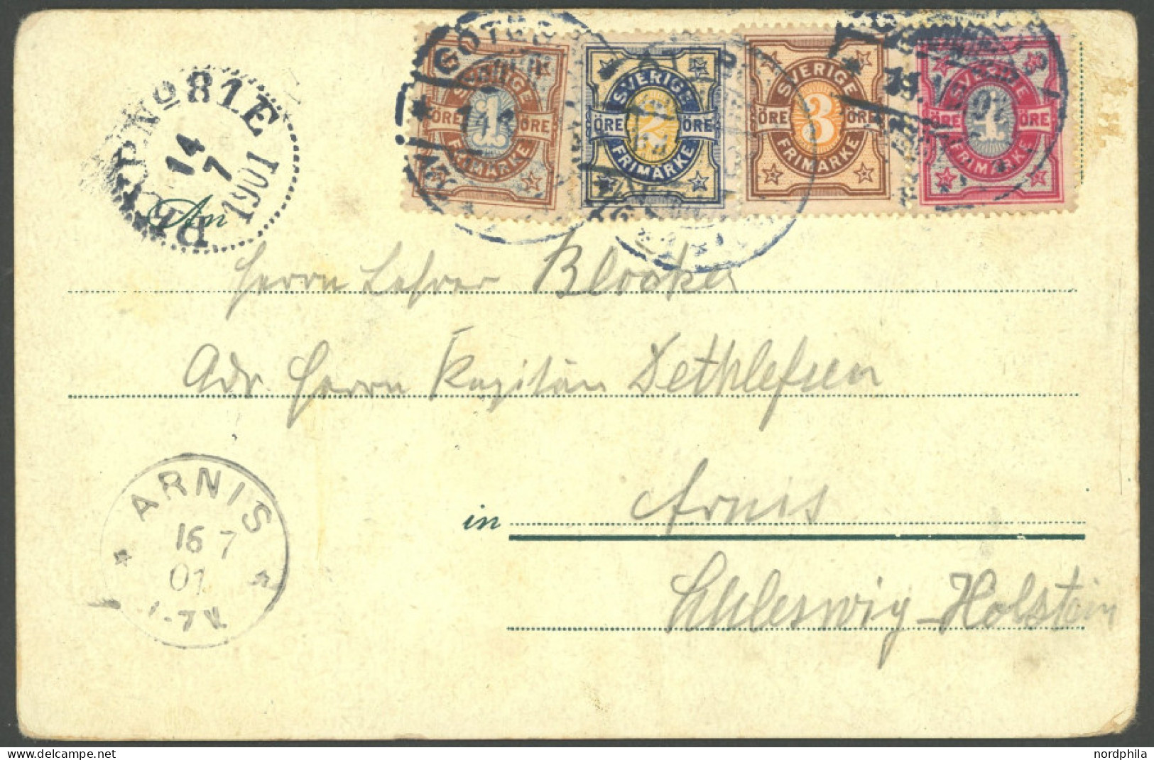 SCHWEDEN 50-53 BRIEF, 1901, 1 - 4 Ö Buntfrankatur Auf Ansichtskarte Von GÖTEBORG Nach Arnis, Feinst - Otros & Sin Clasificación