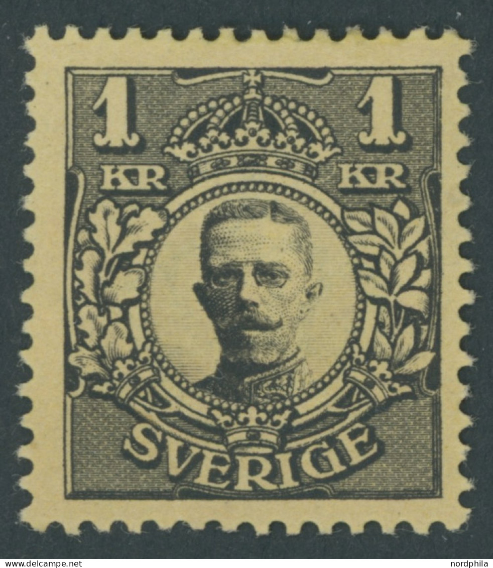 SCHWEDEN 62 , 1911, 1 Kr. Schwarz Auf Gelb, Falzrest, Pracht, Mi. 75.- - Sonstige & Ohne Zuordnung