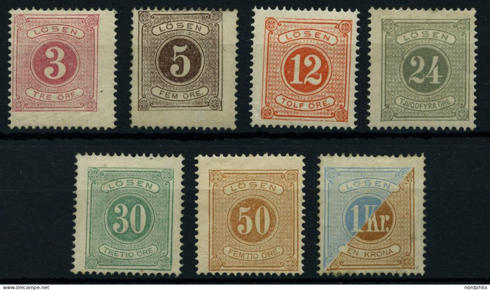 PORTOMARKEN P 2,3,5,7cA,8-10A , 1874, Lösen, 7 Werte, Gezähnt 14, Falzreste, Feinst/Pracht, Mi. 516.- - Used Stamps