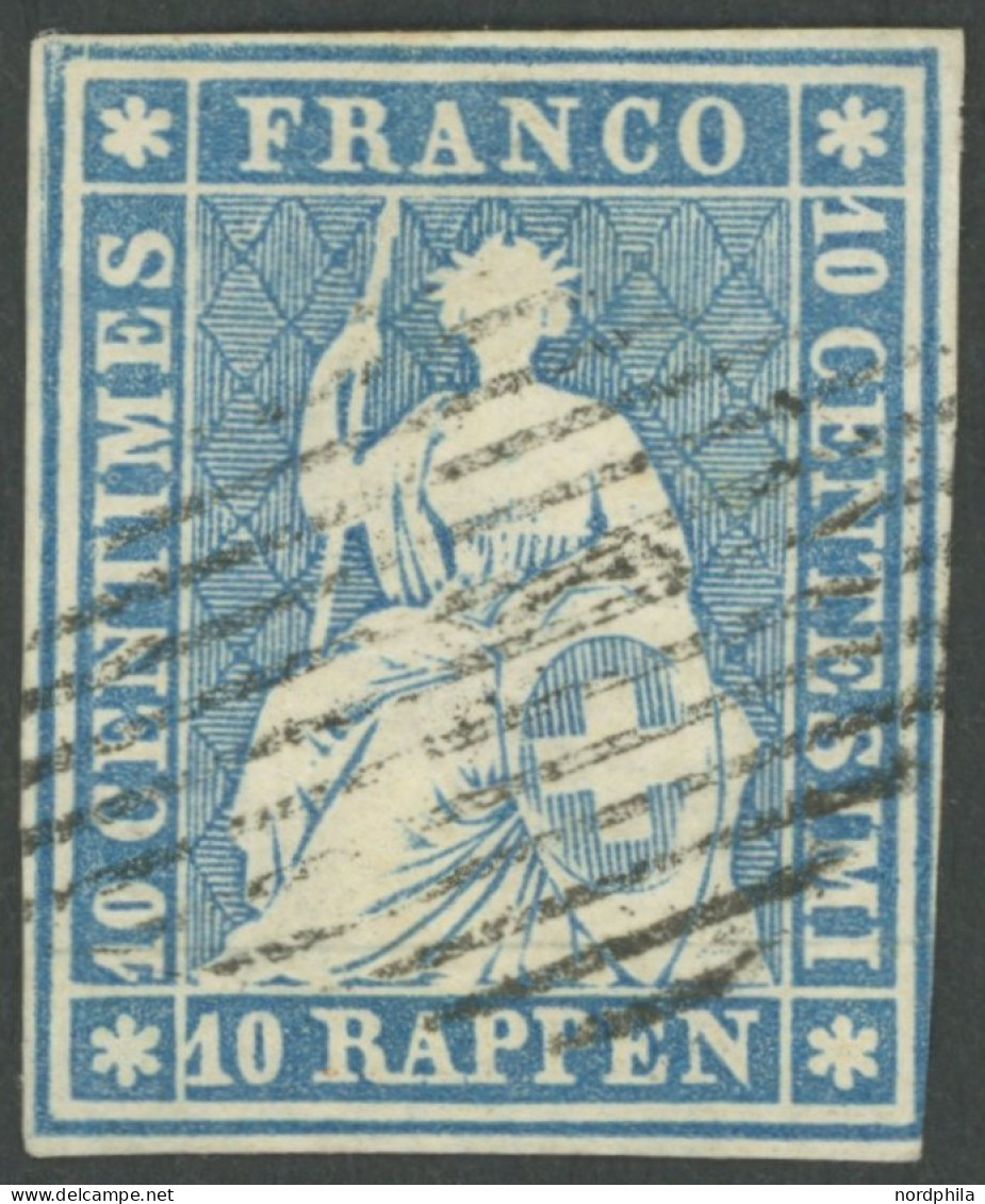 SCHWEIZ BUNDESPOST 14Ib O, 1854, 10 Rp. Mittelblau, 2. Münchener Druck, (Handbuch 23A3), Pracht, Gepr. Hermann Mit Befun - Autres & Non Classés