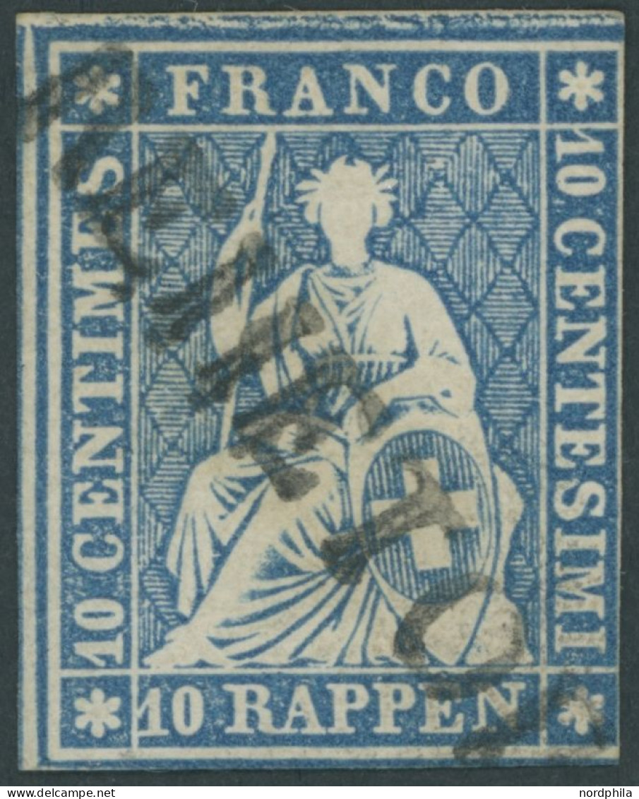 SCHWEIZ BUNDESPOST 14IIBym O, 1859, 10 Rp. Lebhaftblau, Berner Druck III, (Zst. 23G), Diagonaler L1 REHETOB(EL), Zweisei - Otros & Sin Clasificación