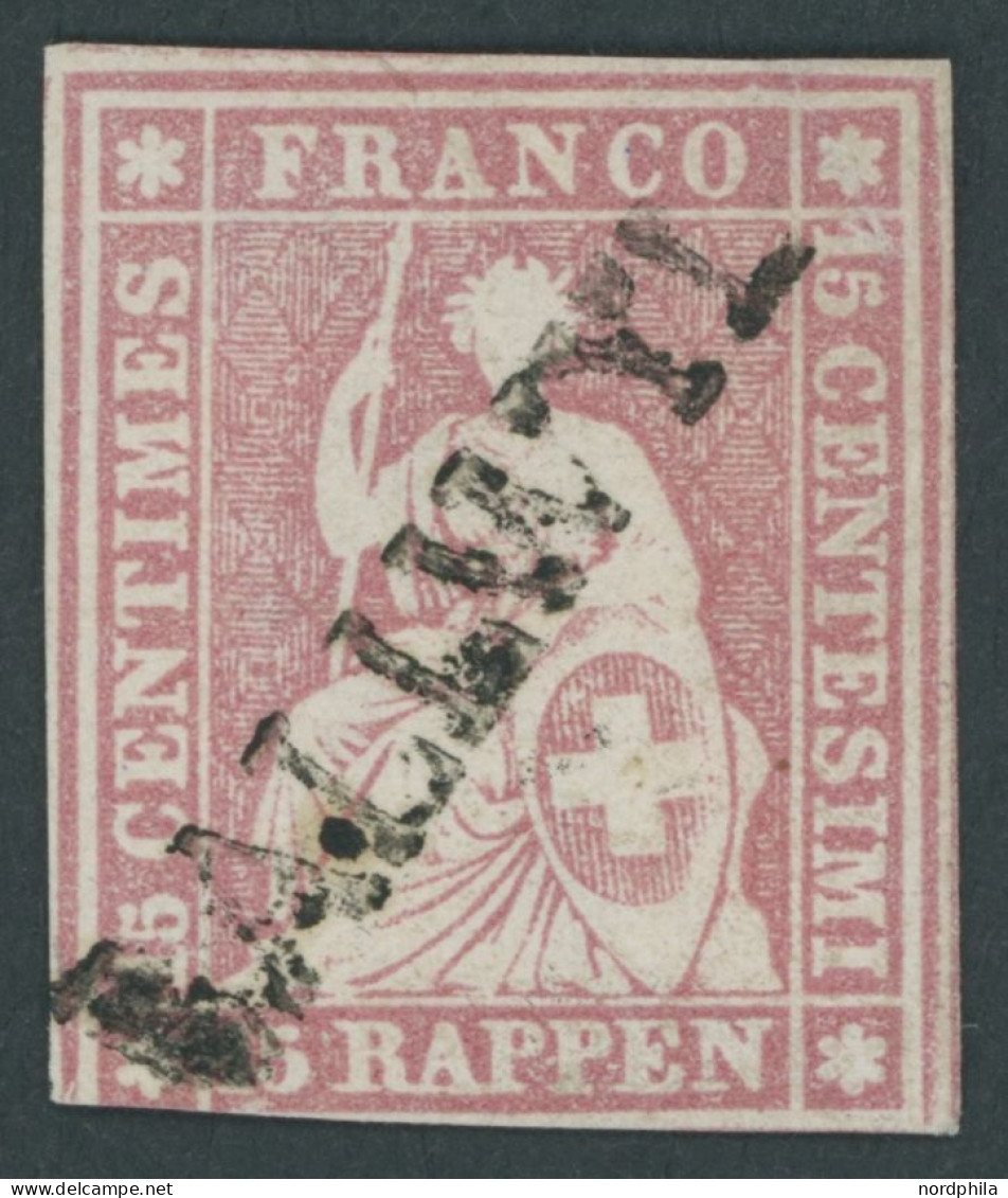 SCHWEIZ BUNDESPOST 15IIByp O, 1857, 15 Rp. Rosa, Blauer Seidenfaden, Berner Druck II, (Zst. 24D), L1 BALLWYL, Unten Besc - Sonstige & Ohne Zuordnung