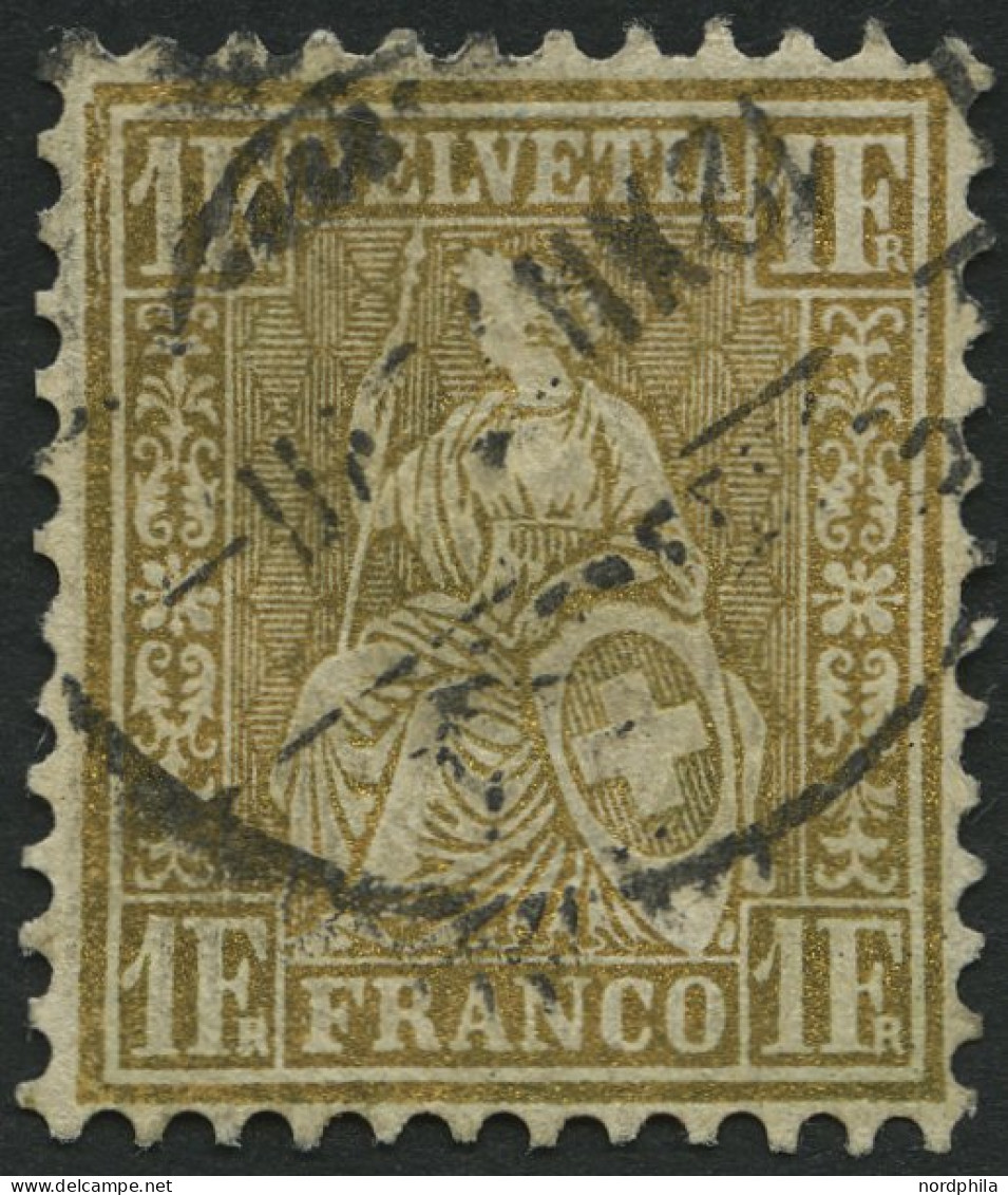 SCHWEIZ BUNDESPOST 28c O, 1864, 1 Fr. Gold, Pracht, Mi. 110.- - Oblitérés