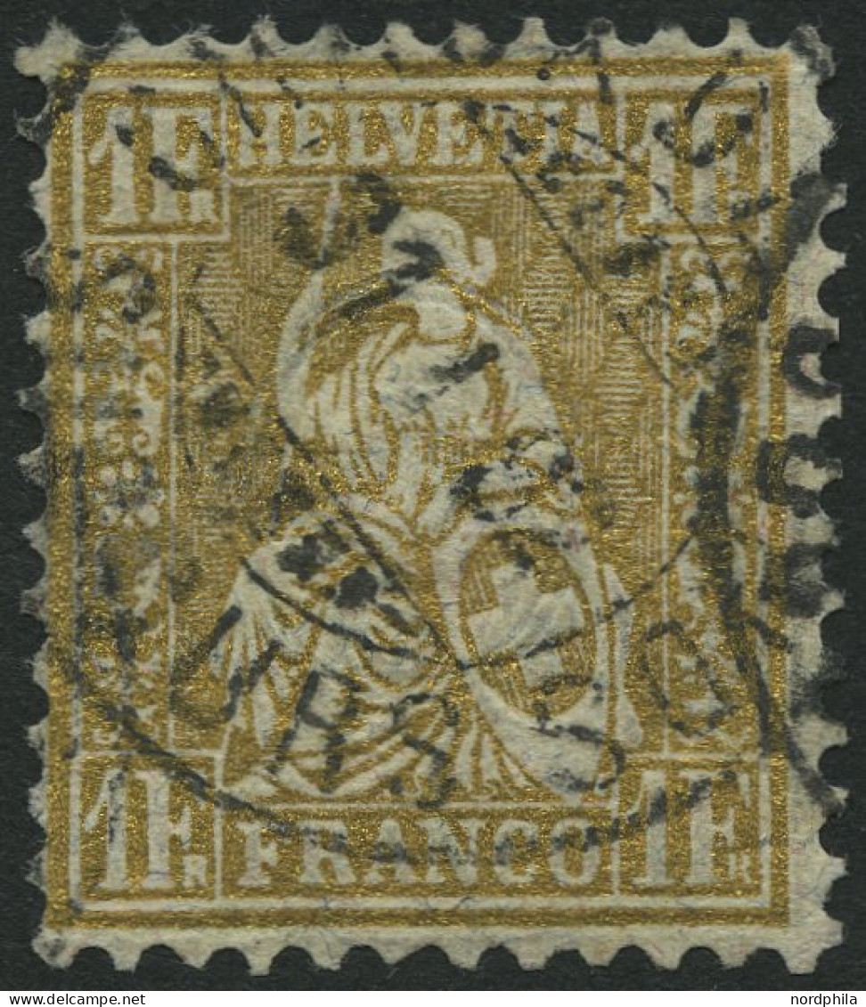 SCHWEIZ BUNDESPOST 44 O, 1881, 1 Fr. Gold, Faserpapier, K2 CHAUX DE FONDS SUCCURS, üblich Gezähnt Pracht, Fotoattest Her - Used Stamps