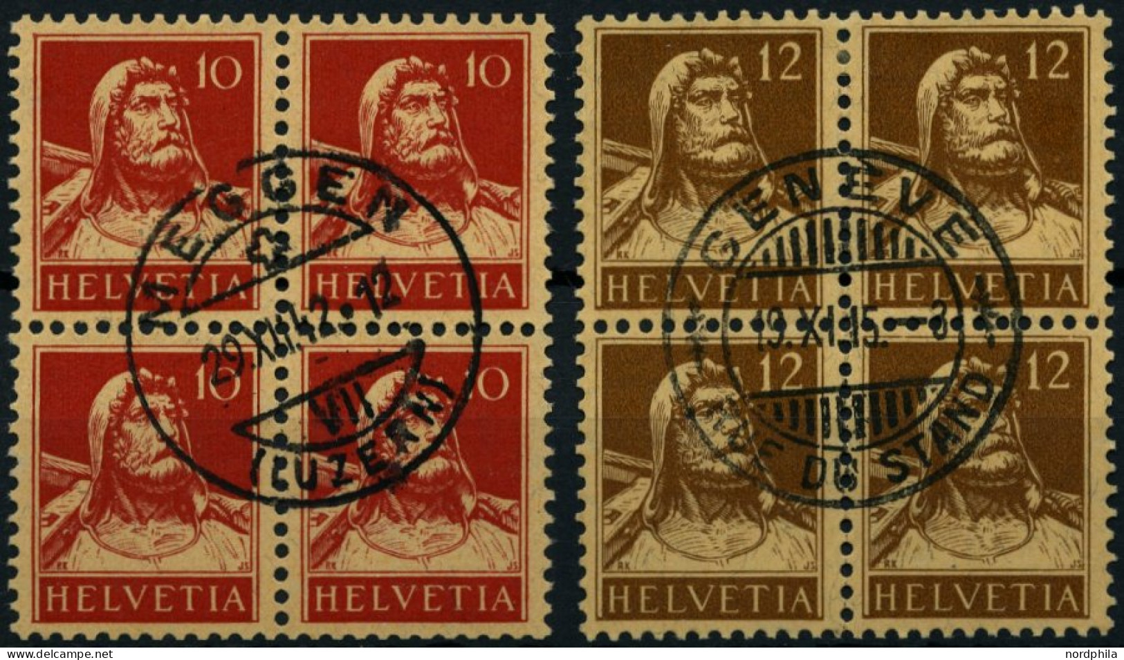 SCHWEIZ BUNDESPOST 118II,119 VB O, 1914, 10 C. Rot Auf Mattorange, Type II, Und 12 C. Braun, In Zentrisch Gestempelten V - Oblitérés