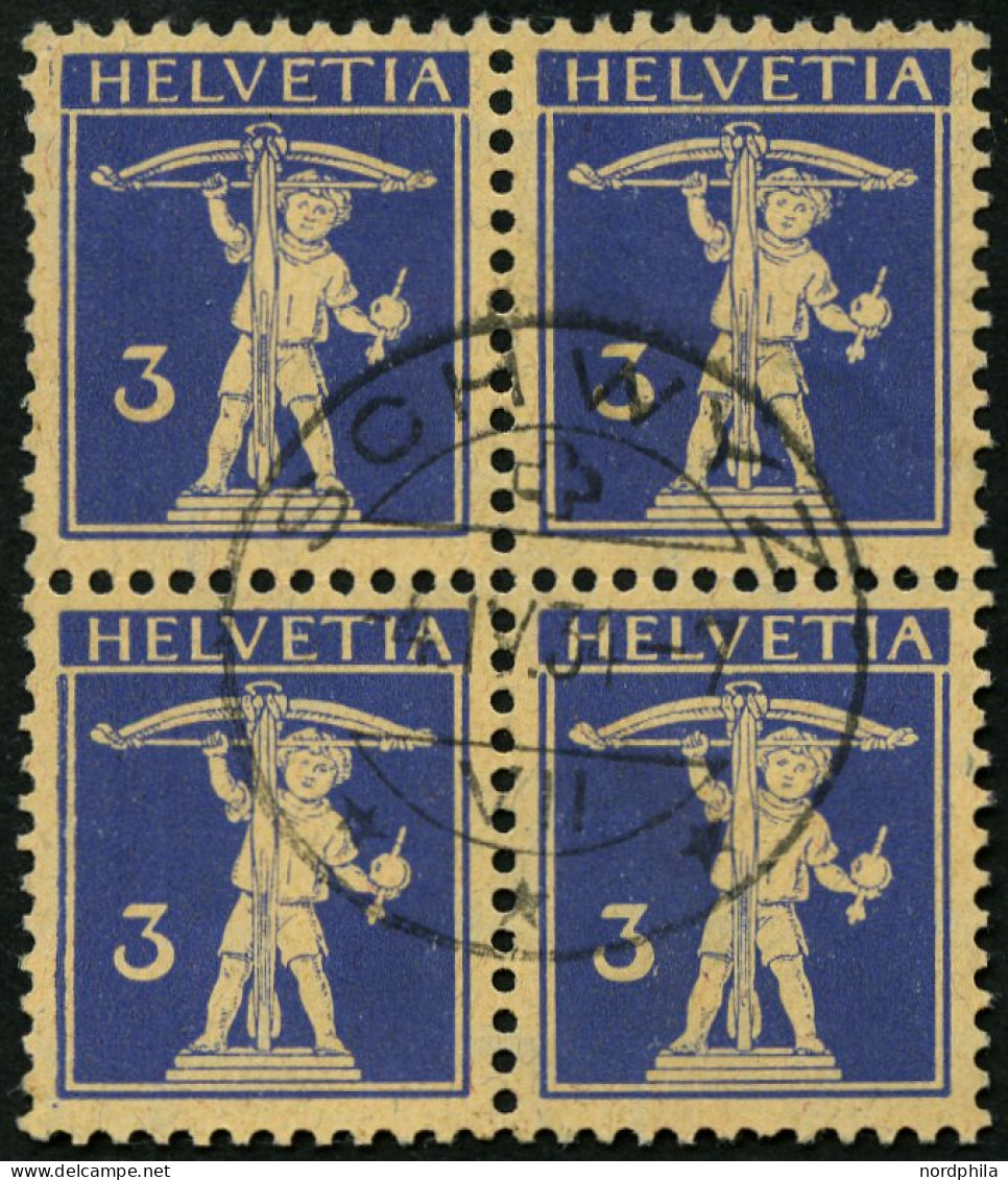 SCHWEIZ BUNDESPOST 199x VB O, 1931, 3 C. Lilaultramarin Auf Mattgelblichorange, Glatter Gummi, Im Zentrisch Gestempelten - Used Stamps