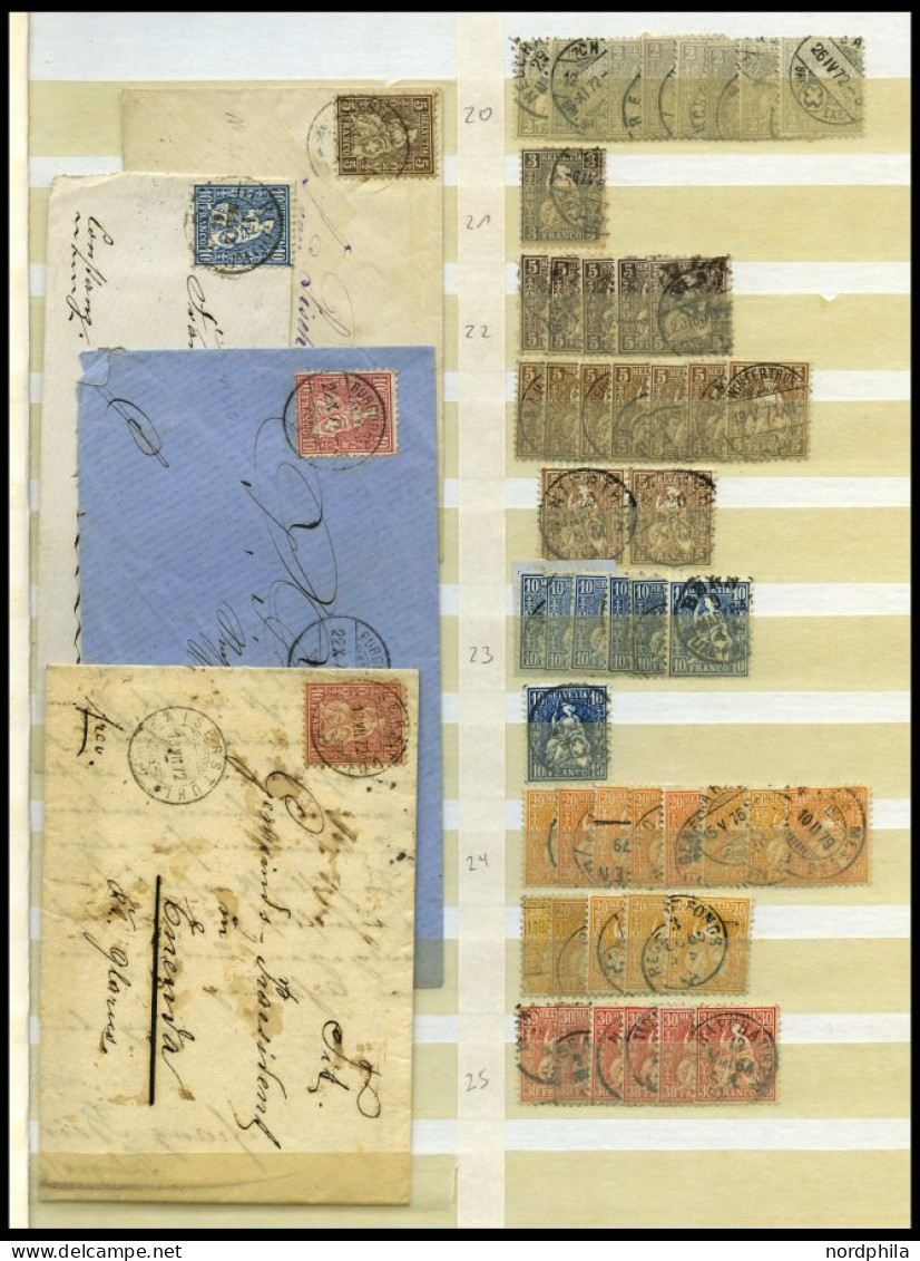 LOTS O,,Brief , 1862-81, Dublettenpartie Sitzende Helvetia, Insgesamt 230 Werte Und 4 Briefe, Etwas Unterschiedliche Erh - Collections