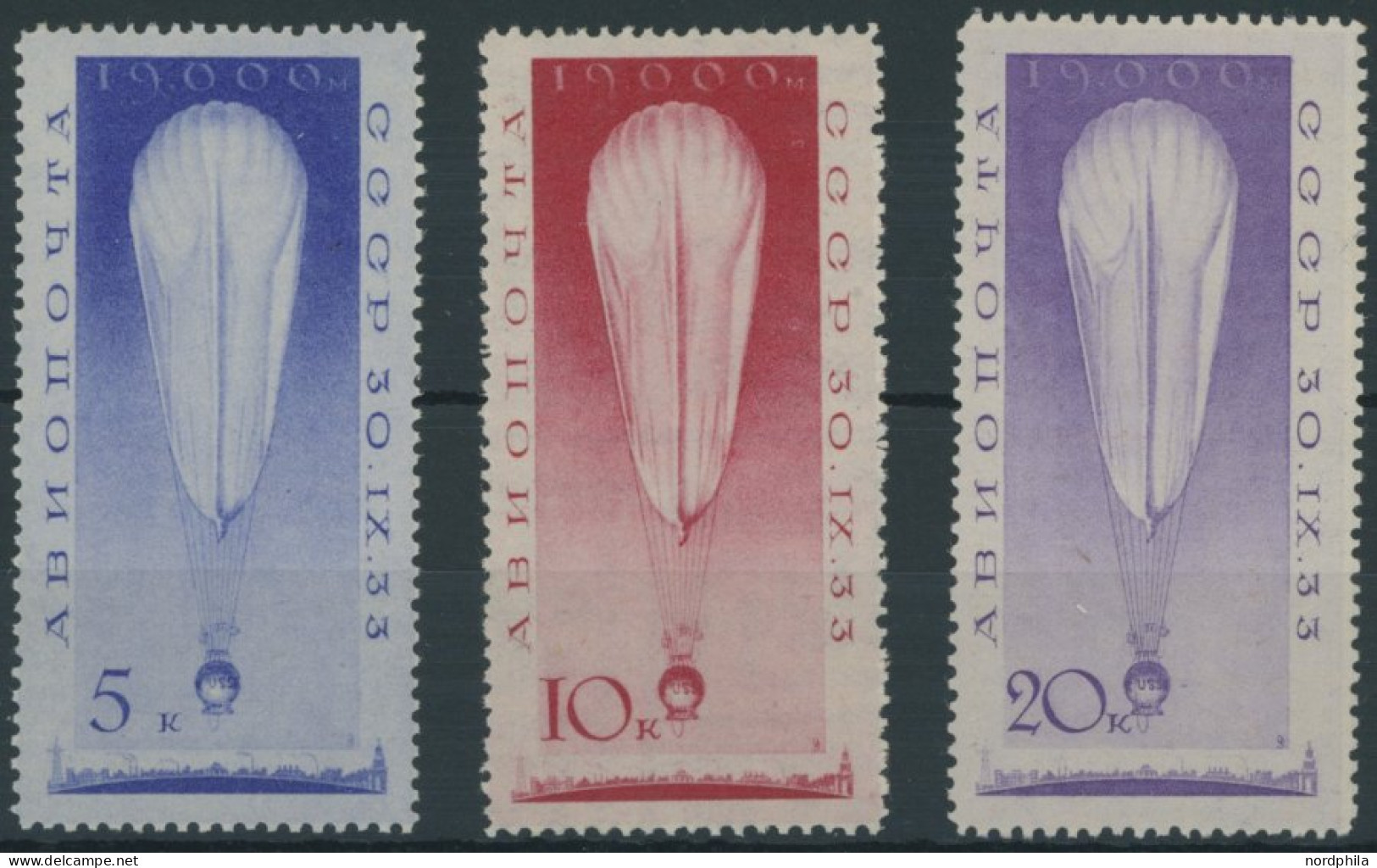 SOWJETUNION 453-55 , 1933, Stratosphärenflug, Falzrest, Prachtsatz - Sonstige & Ohne Zuordnung