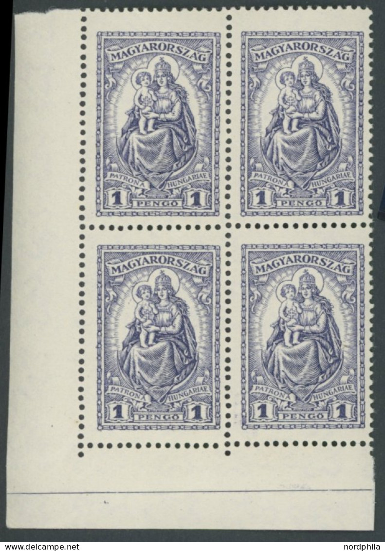 UNGARN 427 VB , 1926, 1 P. Patrona Hungariae Im Unteren Linken Eckrandviererblock, Postfrisch, Pracht, Mi. (200.-) - Other & Unclassified