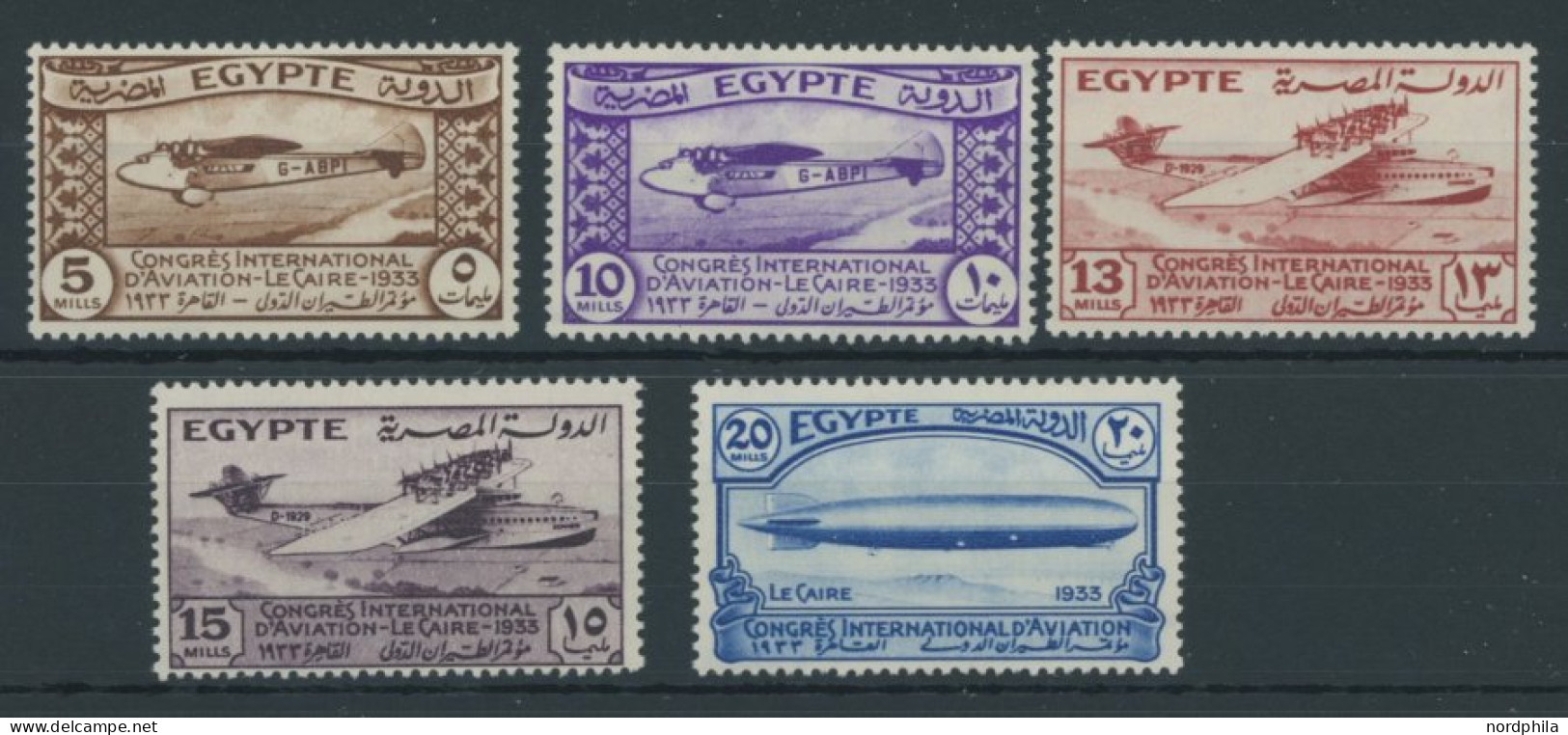 ÄGYPTEN 186-90 , 1933, Luftfahrtkongress, Postfrischer Prachtsatz - Unused Stamps