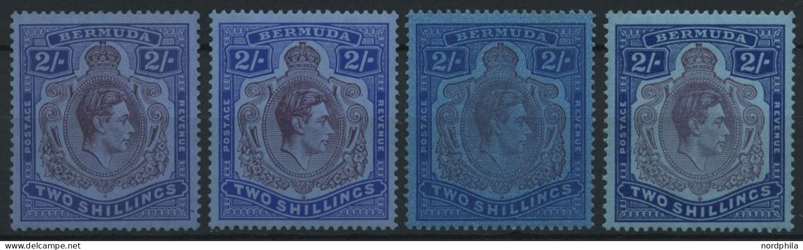 BERMUDA-INSELN 111a-c , 1938-43, 2 Sh., Gezähnt 14, 4 Verschiedene Werte, Falzrest, Pracht - Bermuda