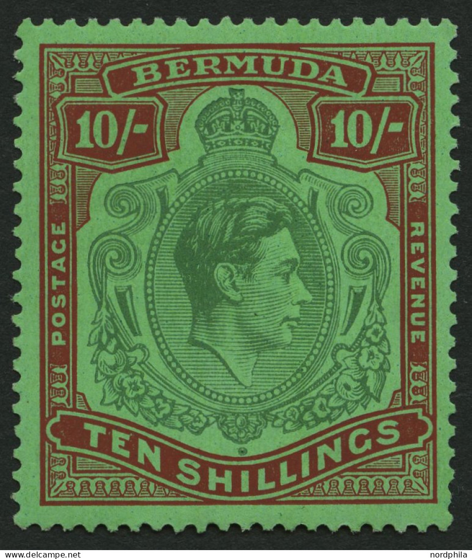 BERMUDA-INSELN 114a , 1938, 10 Sh. Dunkelbraunrot/grün Auf Grün, Gezähnt 14, (SG 119), Pracht - Bermudes