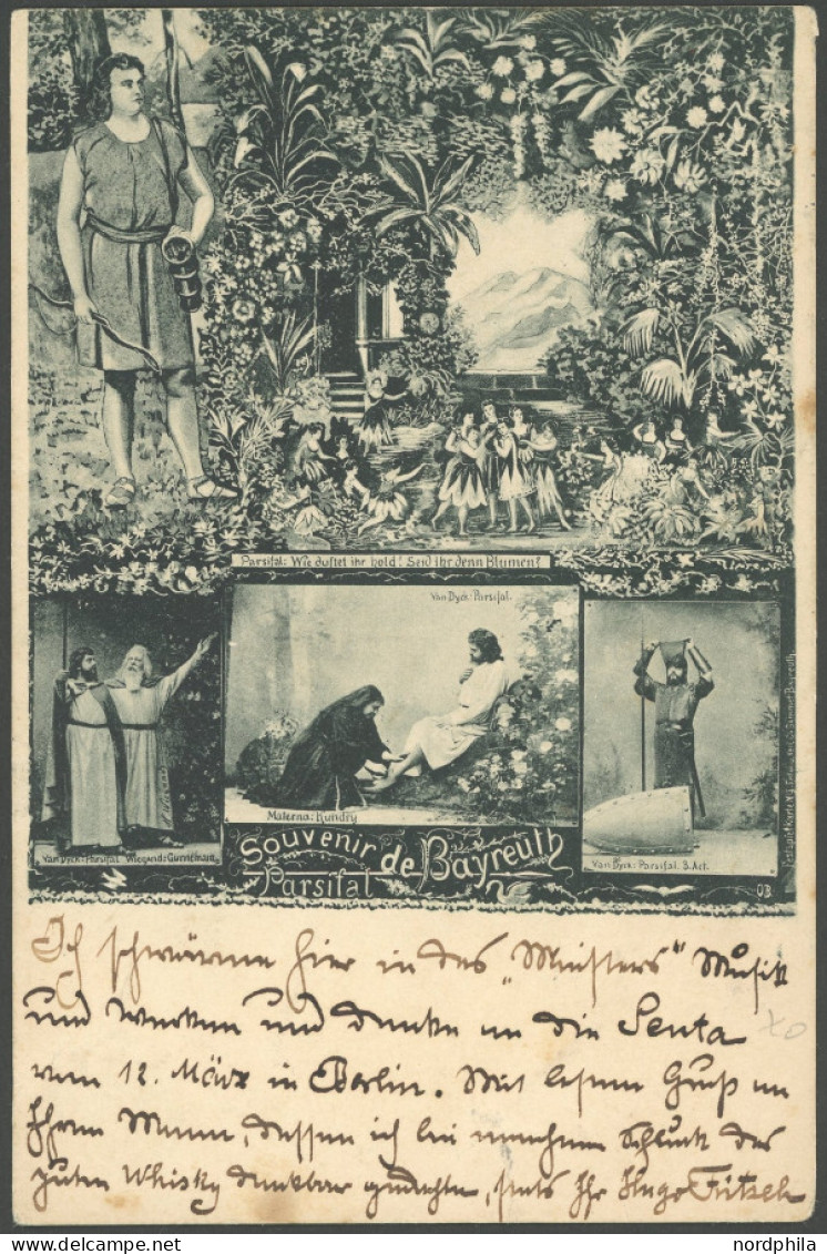 CHINA 1890, Bayern 10 Pf. Wappen Auf Ansichtskarte Souvenir De Bayreuth Parsifal, Leichte Patina, Mit K1 BAYREUTH Nach T - Andere & Zonder Classificatie