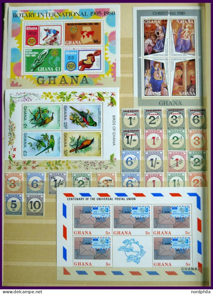GHANA , , 1957-80, ungebrauchte, wohl fast komplette Sammlung im Einsteckbuch, mit vielen Blocks und Kleinbogen, Prachte