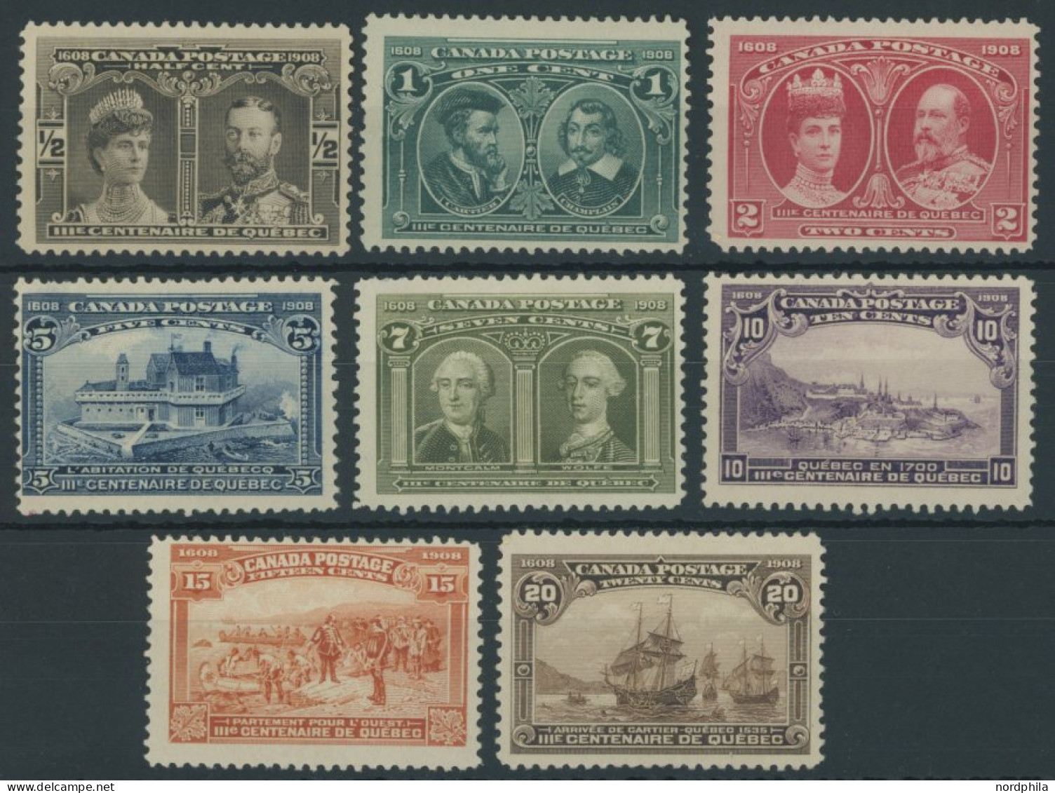 KANADA 84-91 , 1908, Gründung Der Stadt Quebec, 5 C. Dünne Stellen, Falzreste, Satz Feinst/Pracht, Mi. 610.- - Unused Stamps