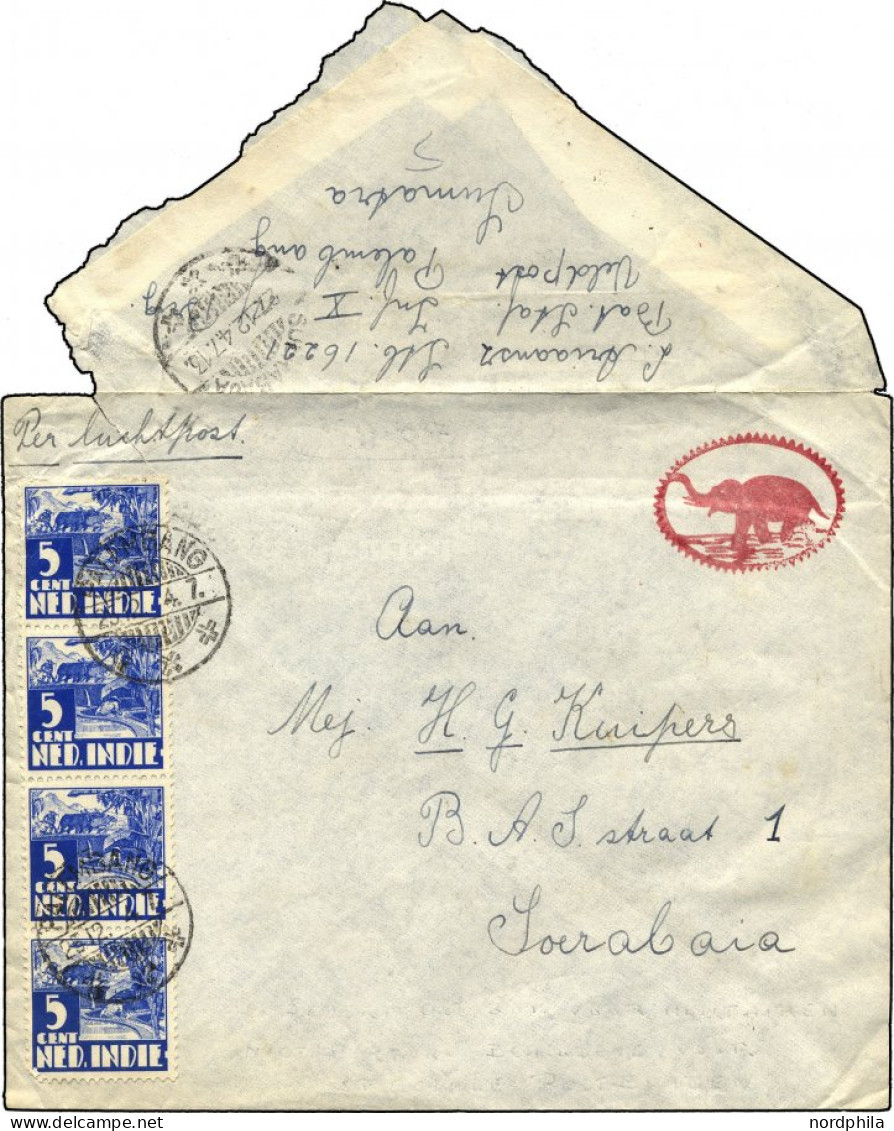 NIEDERLÄNDISCH-INDIEN 210 BRIEF, 1947, 5 C. Reisanbau Im Viererstreifen Mit Rotem Elefanten-Feldpoststempel (ohne Inschr - Indes Néerlandaises