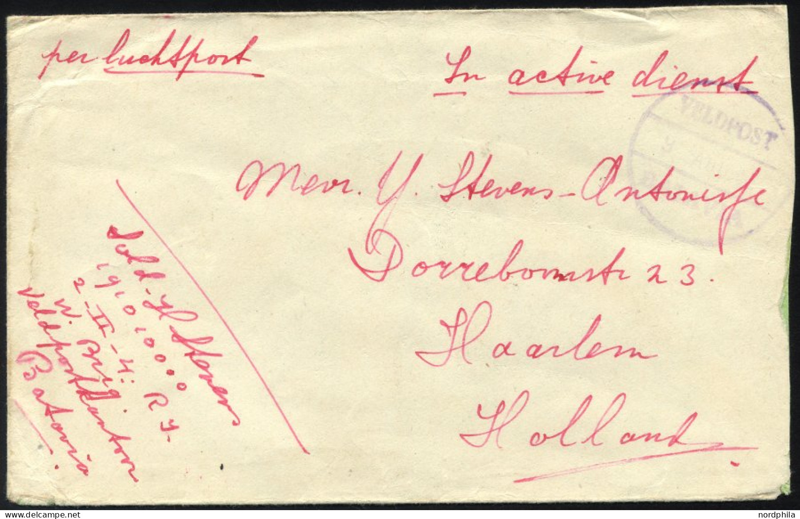 NIEDERLÄNDISCH-INDIEN 1946, Violetter K1 VELDPOST/Datum/BATAVIA Und Handschriftlicher Vermerk In Active Dienst Auf Luft- - Indes Néerlandaises