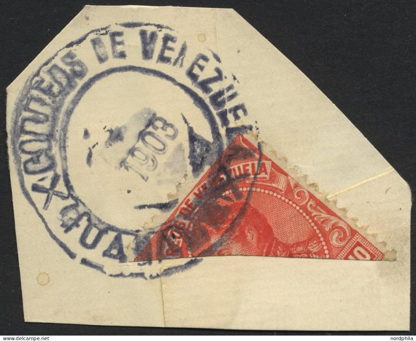 VENEZUELA 54 BrfStk, 1899, 10 C. Zinnober, Diagonal Halbiert Auf Bedarfsbriefstück, Pracht - Venezuela