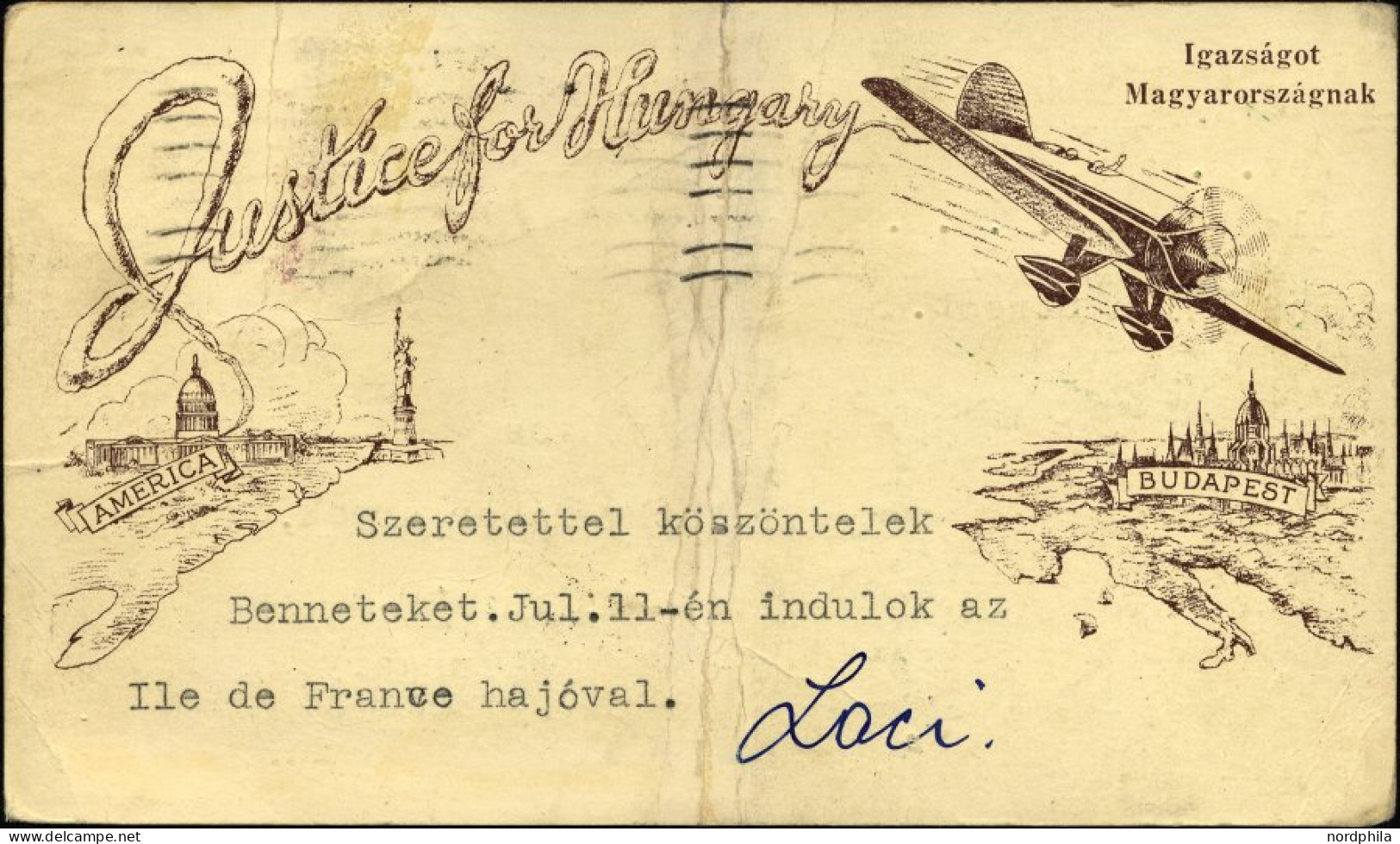 US-FLUGPOST 16.7.1931, Endres-Flug NEW YORK - BUDAPEST, 1 $ Private Sonderkarte Und 1 C. Zusatzfrankatur, Grüner Sonders - 1c. 1918-1940 Brieven