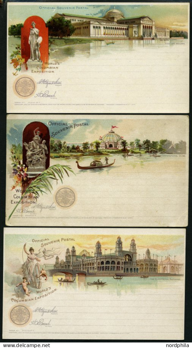 GANZSACHEN 1893, WORLD`S COLUMBIAN EXPOSITION, 11 Verschiedene Ungebrauchte 1 C. Postal Cards Der Serie Goldsmith, Prach - Sammlungen