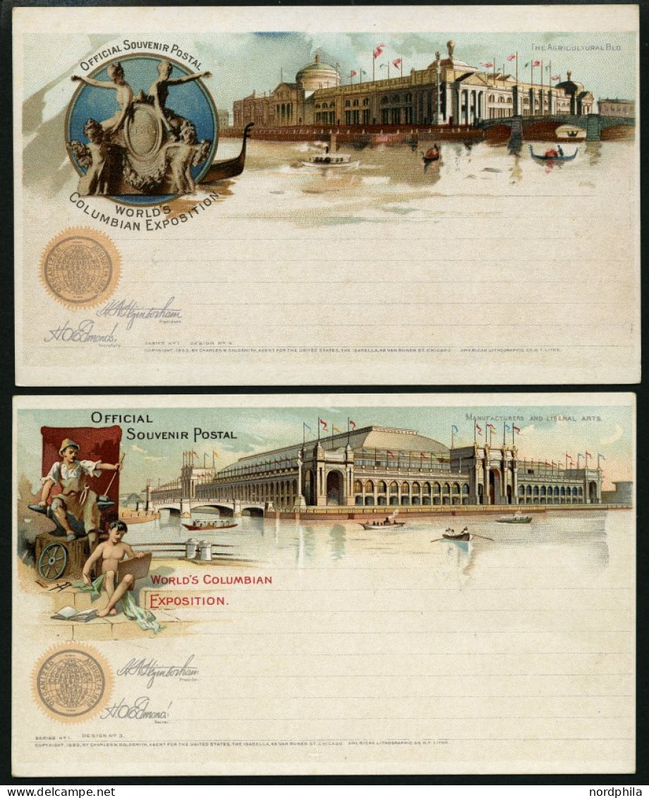 GANZSACHEN 1893, WORLD`S COLUMBIAN EXPOSITION, 11 Verschiedene Ungebrauchte 1 C. Postal Cards Der Serie Goldsmith, Prach - Collections