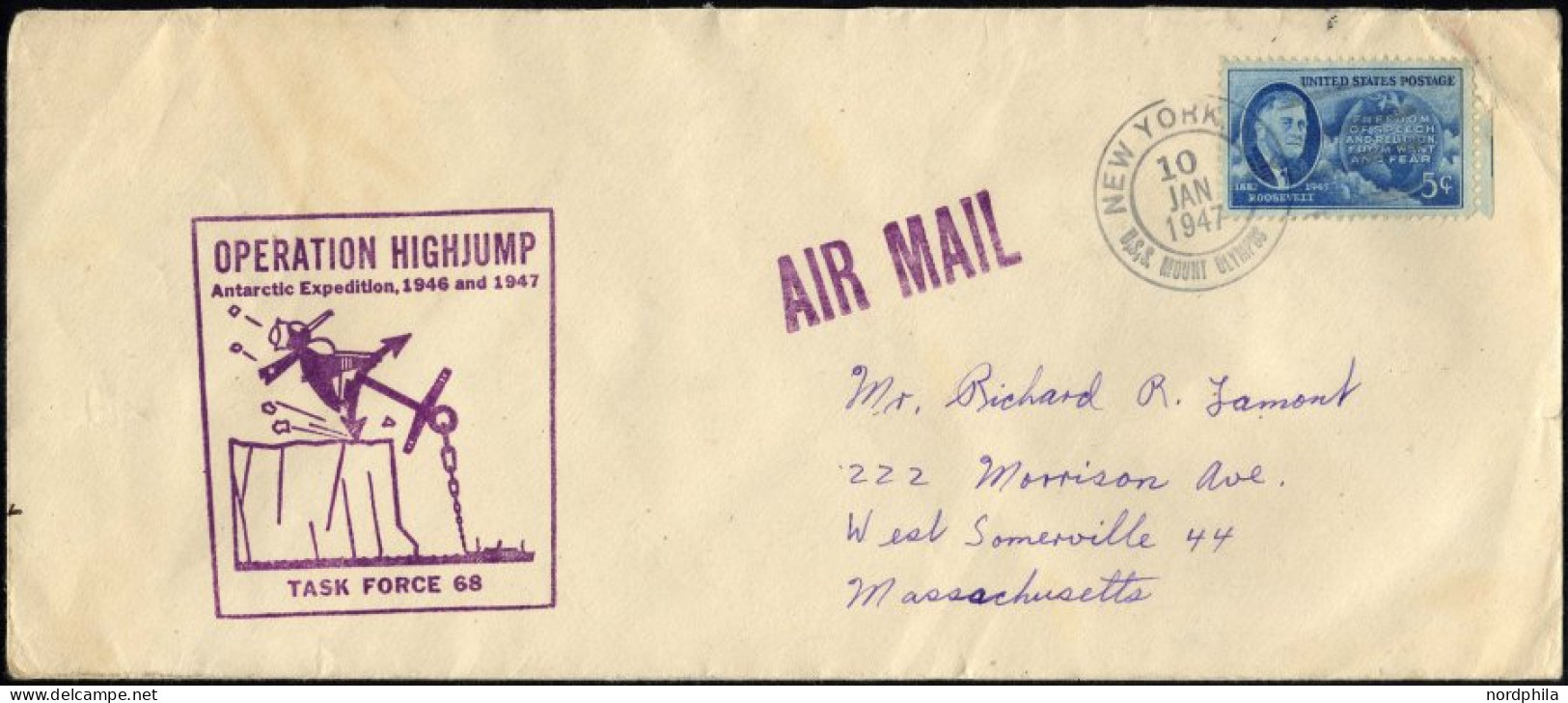 ANTARKTIS 1947, Flugbrief Von Der Antarktis Expedition HIGHJUMP (Überwindung Der Steilküste Des Südpolgebietes), Schiffs - 2c. 1941-1960 Brieven