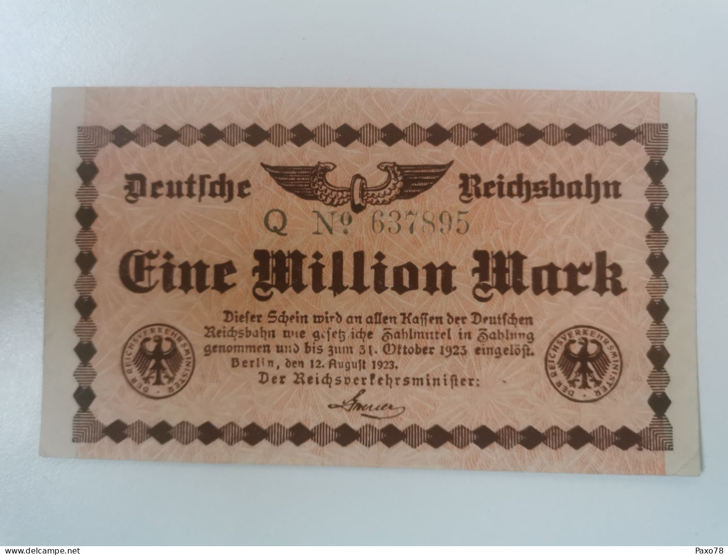 Allemagne, 1 Million Mark 1923 - Ohne Zuordnung