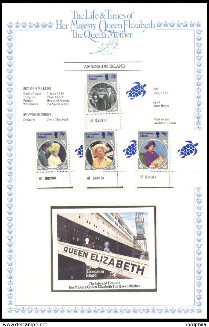 SLG. ÜBERSEE , British Commonwealth: 1985, The Queen Mother, Spezialsammlung Im Ringbinder Mit Vielen Ausgaben Und Block - Autres & Non Classés