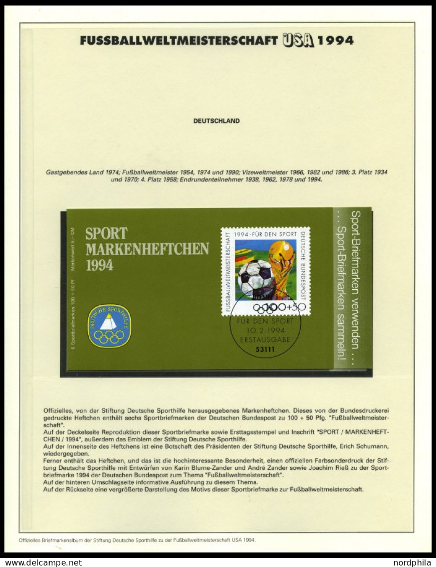 SPORT ,Brief , Fußball-Weltmeisterschaft USA 1994, In 2 Offiziellen Alben Der Dt. Sporthilfe Und Einem Leitzordner, Mit  - Andere & Zonder Classificatie