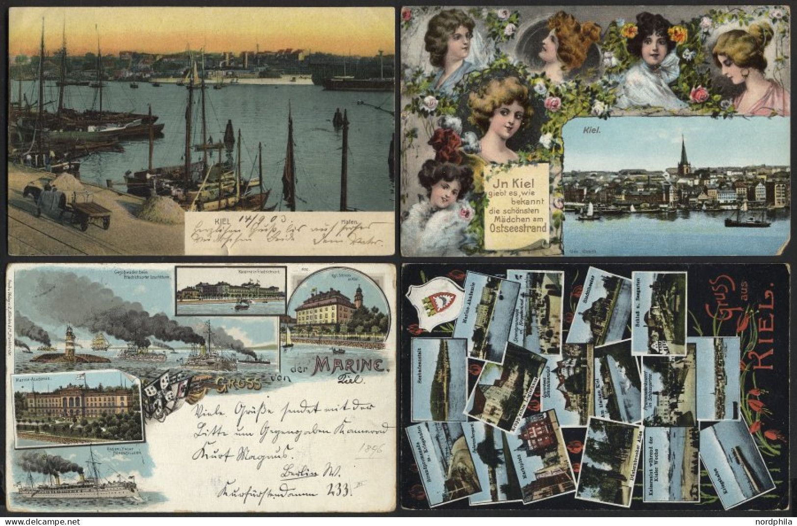 ALTE POSTKARTEN - DEUTSCH KIEL, Sammlung Von 200 Verschiedenen Ansichtskarten In 2 Briefalben, Mit Seltenen Lithographie - Lettres & Documents
