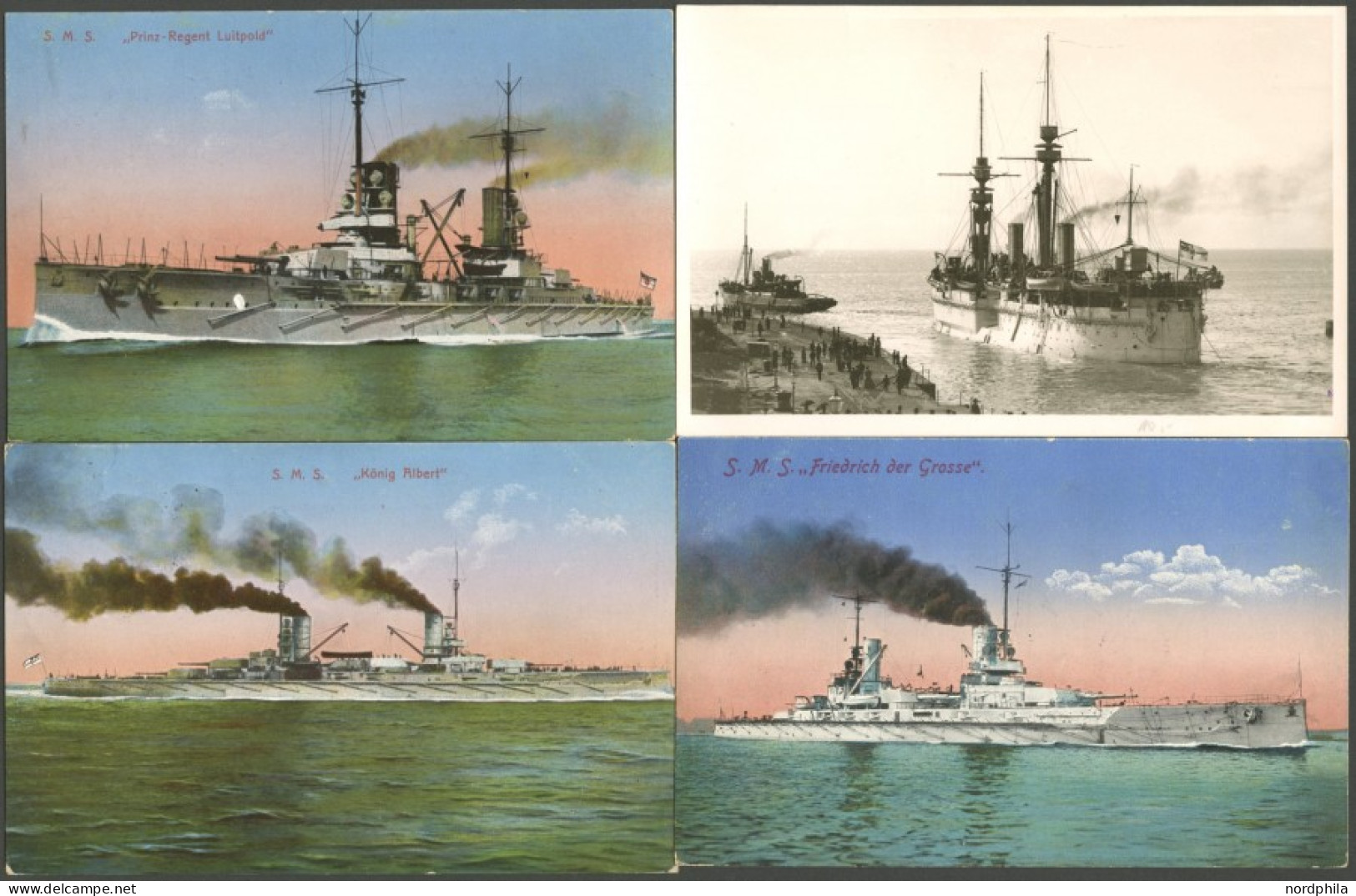 ALTE POSTKARTEN - SCHIFFE KAISERL. MARINE S.M.S. Friedrich Der Grosse, König Albert, Kaiser Und Prinz Regent Luitpold, A - Warships