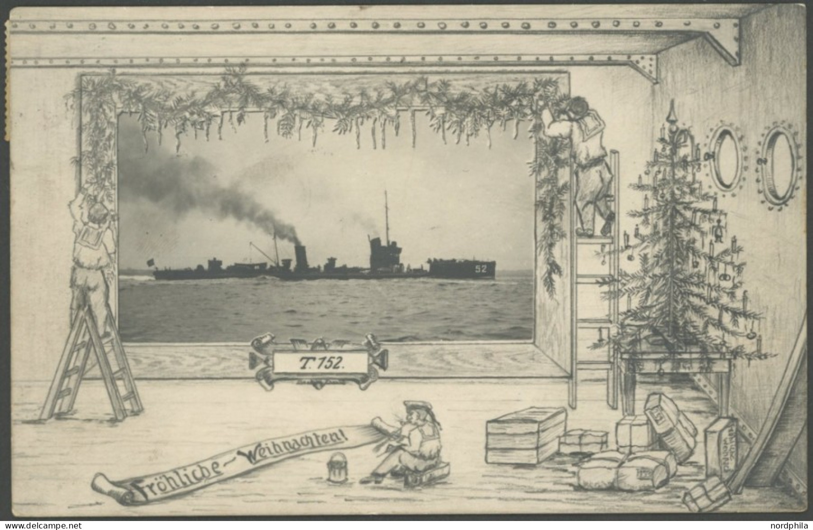 ALTE POSTKARTEN - SCHIFFE KAISERL. MARINE Torpedoboot T152 Auf Einer Weihnachtskarte - Warships