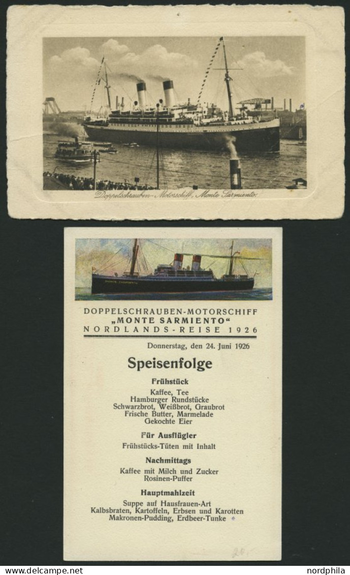 ALTE POSTKARTEN - SCHIFFE Monte Sarmiento, Doppelschraubenmotorschiff, Ansichtskarte Und Dazu Menükarte Des Schiffes Von - Autres & Non Classés