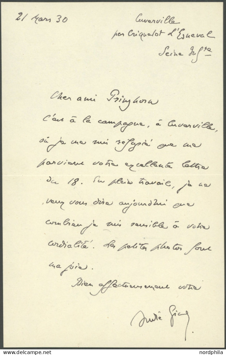 FRANKREICH 1930, Andre Gide (1869-1951), Französischer Schriftsteller, 1947 Nobelpreis Für Literatur, Eigenhändiger Brie - Andere & Zonder Classificatie