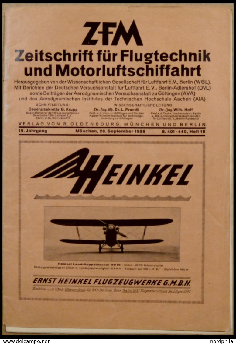 SACHBÜCHER 1928, Zeitschrift Für Flugtechnik Und Motorluftschiffahrt 19. Jahrgang, Heft 18, S. 401-440, Im Verlag Von Ol - Andere & Zonder Classificatie
