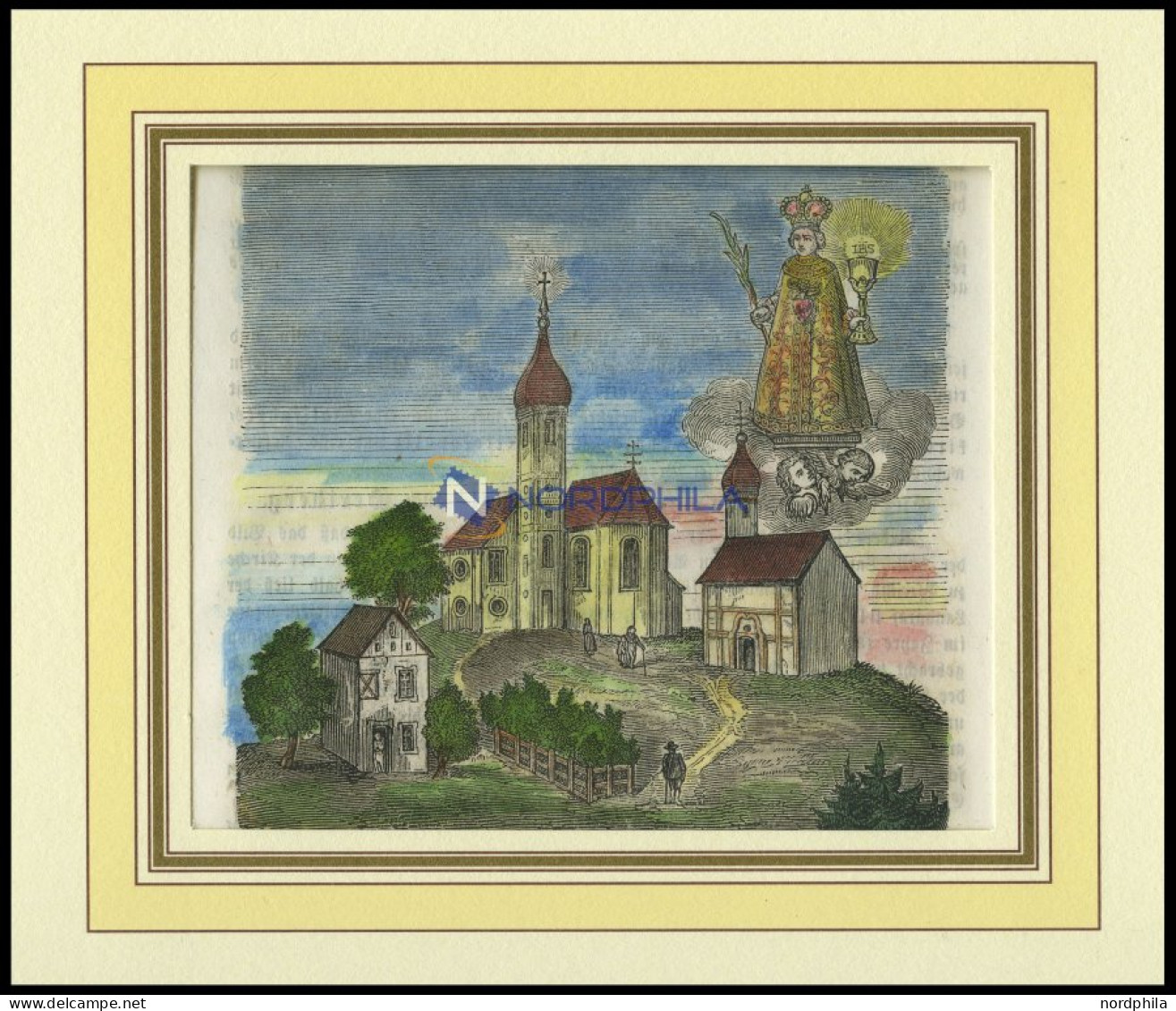 Auf Dem EUXELBERGE: Die Wallfahrtskirche, Kolorierter Holzstich A.d.Sulzb. Kalender Von 1862 - Estampes & Gravures