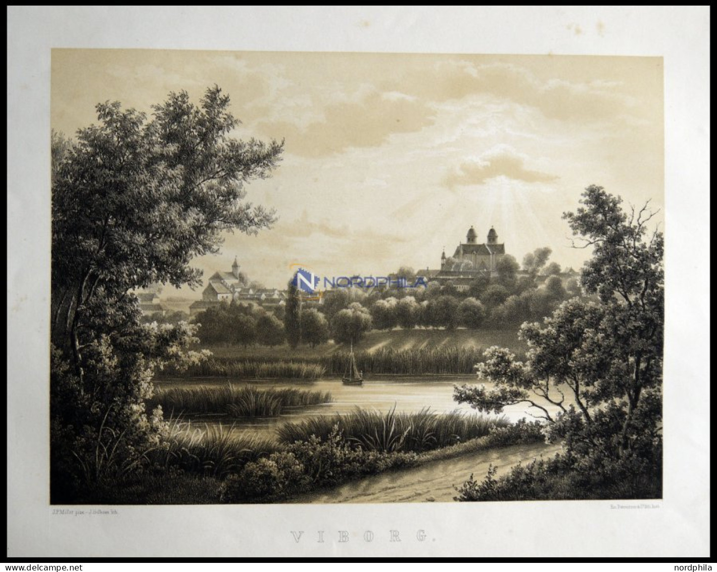 VIBORG (Viborg), Gesamtansicht, Lithographie Mit Tonplatte Von J. Hellesen Nach J.P. Müller Bei Emil Baerentzen, 1856 - Lithographien