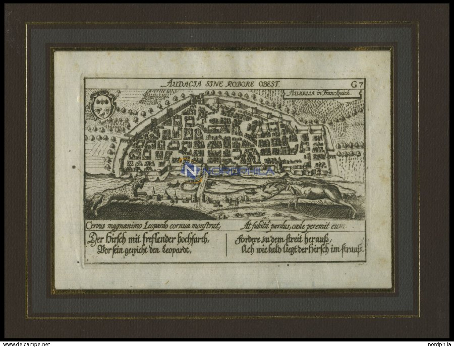 ORLEANS, Gesamtansicht Aus Der Vogelschau, Kupferstich Von Meisner Um 1678 - Lithografieën