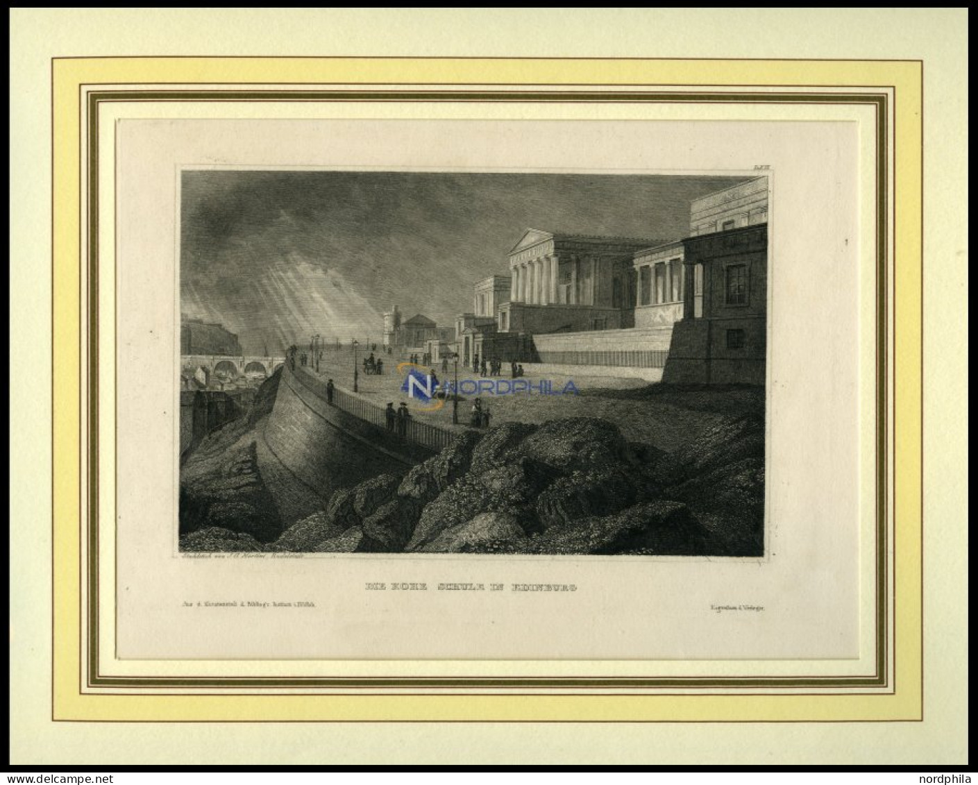 EDINBURGH: Die Hohe Schule, Stahlstich Von B.I. Um 1840 - Lithographien