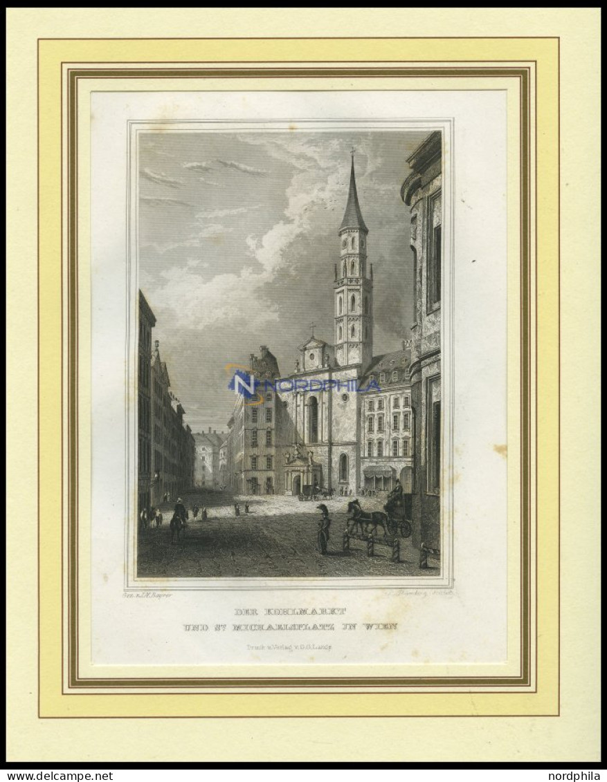 WIEN: Der Kohlmarkt Und St. Michaelsplatz, Stahlstich Von Bayrer/Thümling 1840 - Lithografieën