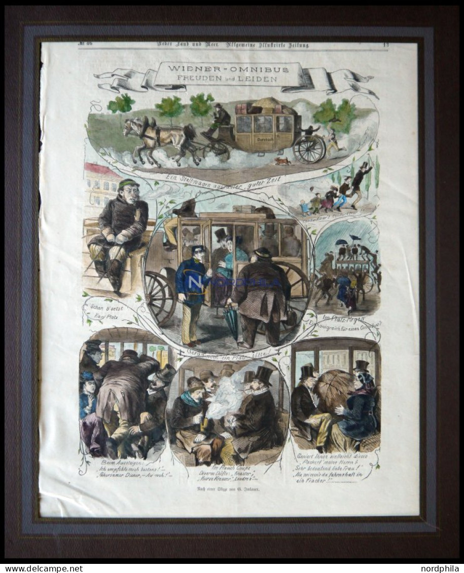 WIEN: Szenen Aus Dem Wiener Omnibus, Freuden Und Leiden, Kolorierter Holzstich Nach Imlauer Um 1880 - Lithographien