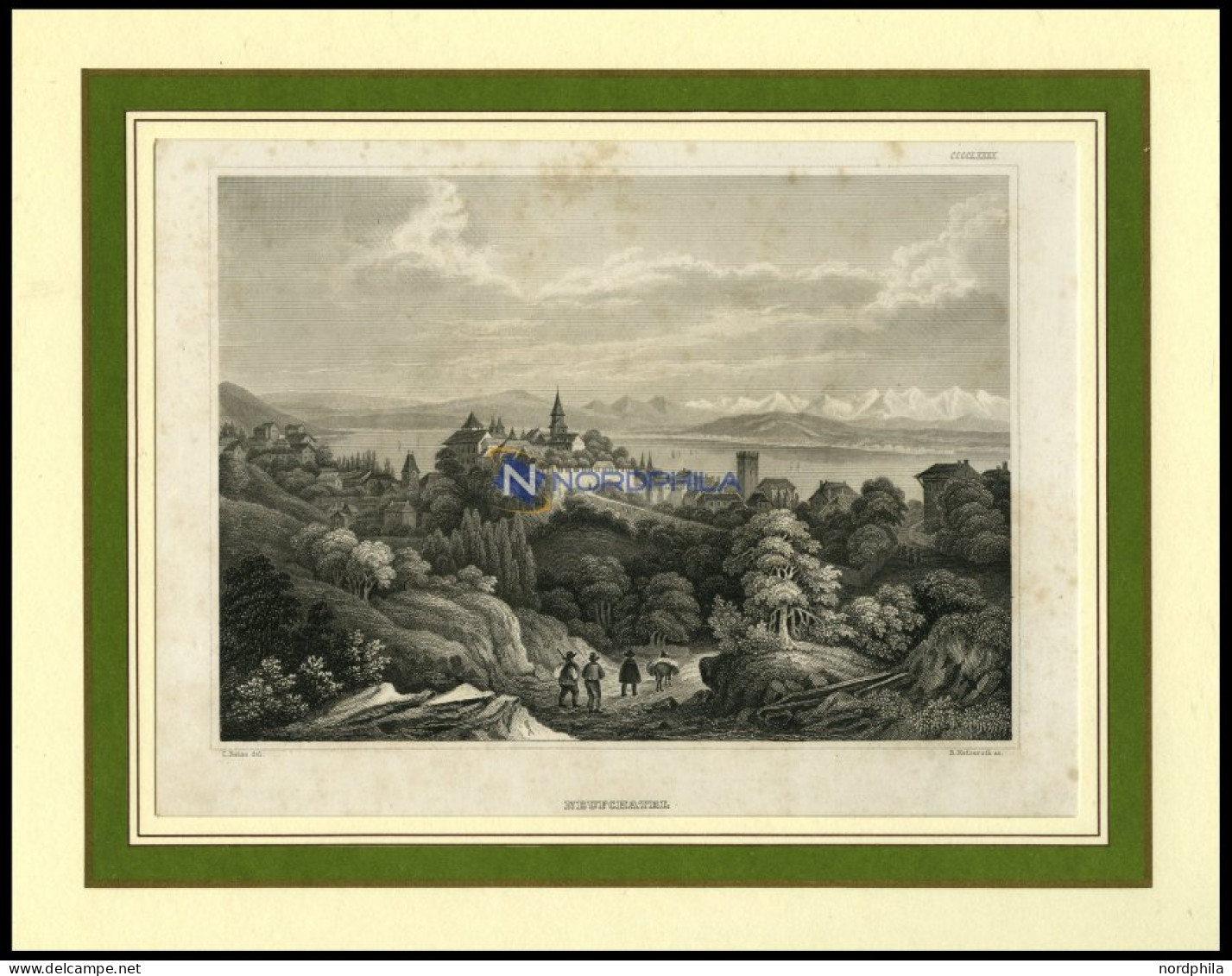 NEUCHATEL, Gesamtansicht, Stahlstich Von B.I. Um 1840 - Lithographies