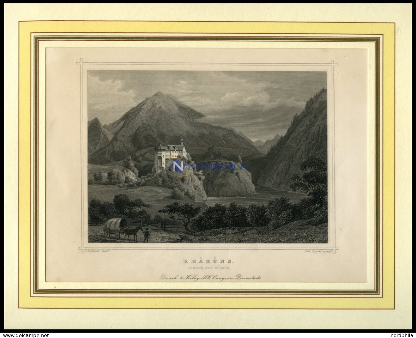 RHÄZÜNS, Teilansicht, Stahlstich Von Rohbock/Poppel Um 1840 - Lithografieën