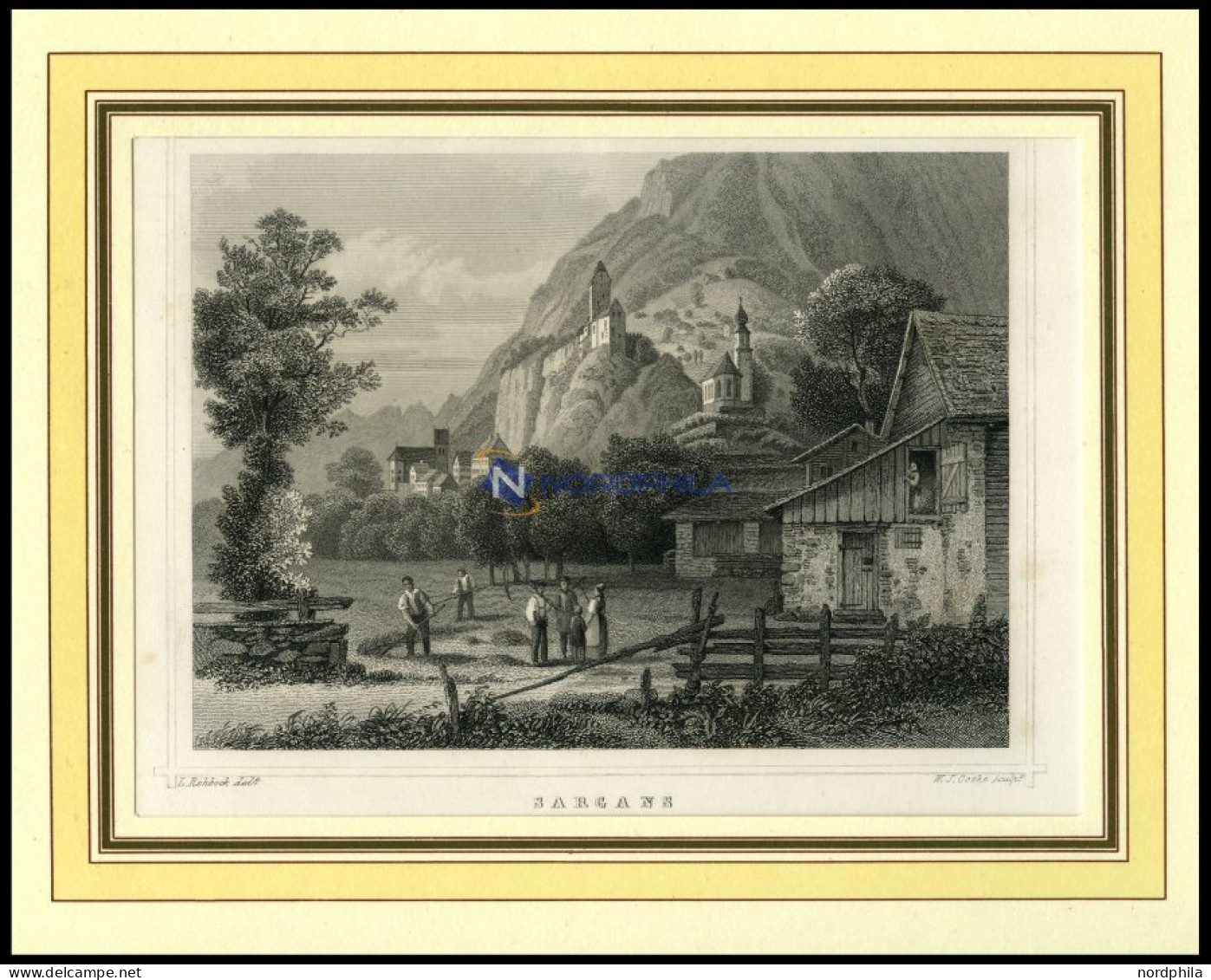 SARGANS, Teilansicht, Stahlstich Von Rohbock/Cooke Um 1840 - Lithografieën